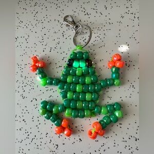 90s Pony Bead Frog Keychain | Retro Bag Charm | Handmade